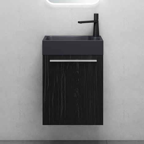 Mai & Mai Meuble de Salle de Bain Noir Texturé 46cm Meubles de Salle de Bain Suspendu avec Lavabo Gris-noir Mat Pisa