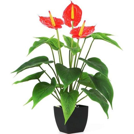 Artificial Plants Flowers, Real Touch Fake Calla Lily Plant Greenery Shrubs Silk Flower for Wedding Bridle Bouquet Indoor Outdoor Home Kitchen Office Table Decor (Red, 1Pcs/Black Pot) (1/5)