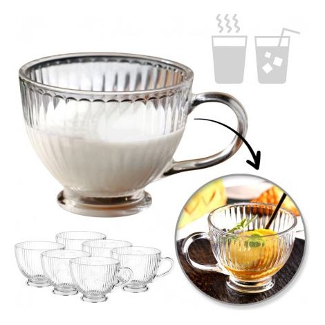 ECARLA Set großer geriffelter Gläser, Tassen 430 ml, farblos, SZK150