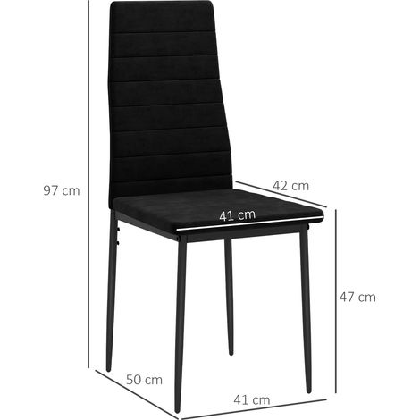 Ensemble de 4 chaises de salle à manger, sans accoudoirs, revêtement en tissu, pieds en métal, noires (1/5)