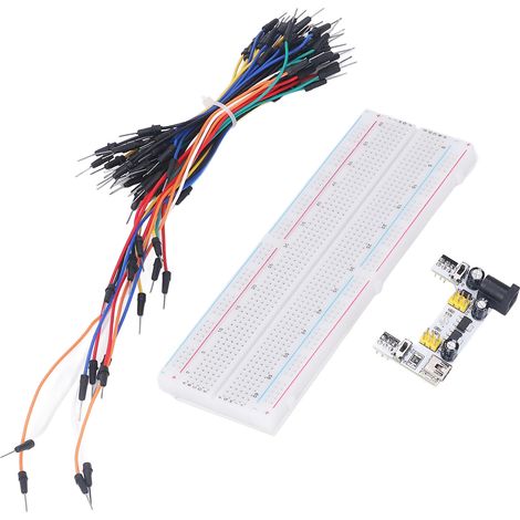 Kit de plaque d'essai électrique 830 points de connexion pour débutants avec alimentation et câbles de connexion 12 V blanc (1/5)