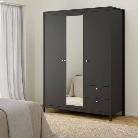 Dmora - Armario 3 puertas Helise, Muebles de dormitorio, Vestidor, Armario de ropa, 150x58 h199 cm, Negro (1/5)