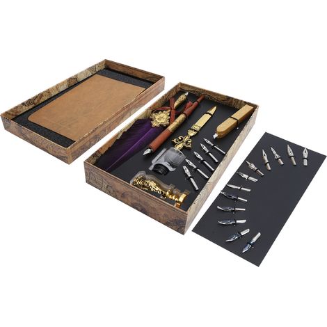 Feather Pen Set Calligraphy Writing Drawing Quill Dip Kit Vintage Art Craft CollectionSP248014R Purple (1/5)