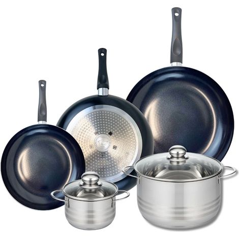 Ensemble de 3 Poêles de cuisson 24, 28 et 32 cm et 2 faitouts 14 et 24 cm Elo Prima Brillant (1/5)