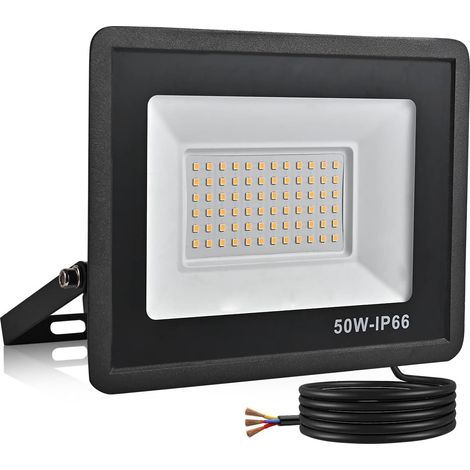Projecteur LED Exterieur,50W 5000LM Spot LED Extérieur,3500K Projecteur Exterieur Led,IP66 Etanche Eclairage de Sécurité pour Jardin,Garage,Cour,Parking (Blanc chaud,50W)