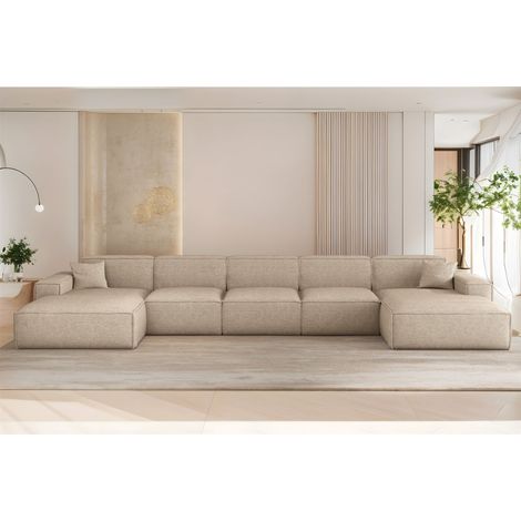 Wohnlandschaft Sofa U-Form CELES PREMIUM XL in Stoff Artico Beige (1/3)