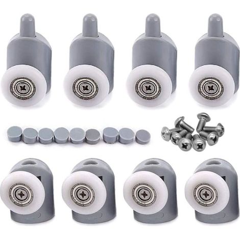 8x Galet ajustables Dual Rouleau Roulette Roue Porte Douche Salle de Bain 25mm (1/5)