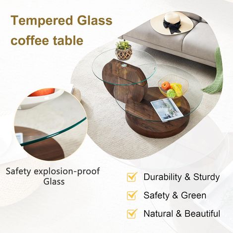 Table basse minimaliste moderne – Deux niveaux verre de sécurité, support MDF – Simplicité et robustesse (1/5)