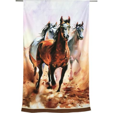 Serviette éponge peinture chevaux Grande taille 90 x 170 cm (1/5)