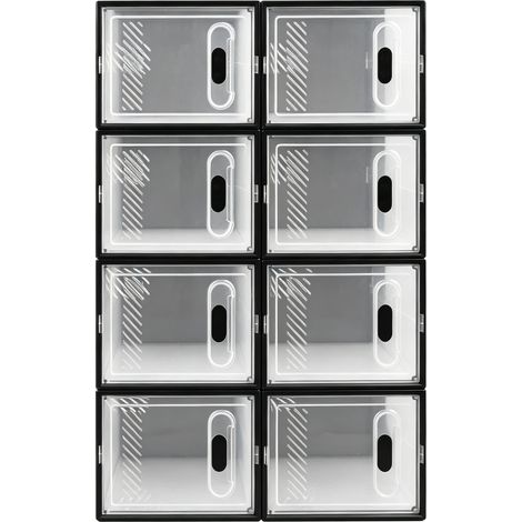 Boîte de rangement empilable pour chaussures en plastique transparent et noir - lot de 8 (1/5)