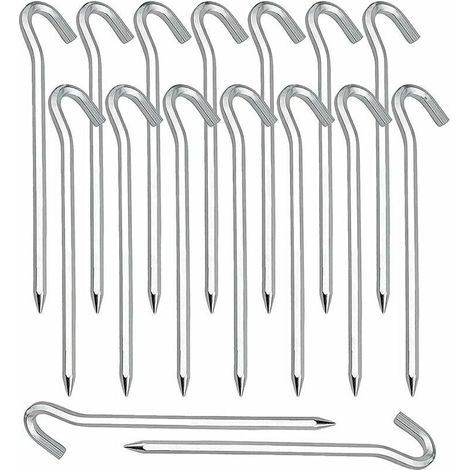 20 Pièces Piquets de Tente Piquets de Sol Tente Crochet Camping Jardinage Acier Galvanisé Sardine Tente Argent (1/5)