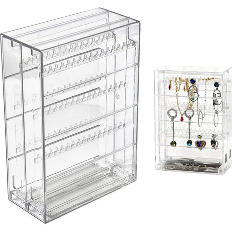 Boîte à bijoux transparente en acrylique, organisateur de bijoux anti-poussière avec tiroir, boîte de rangement pour colliers, boucles d'oreilles et bracelets, idéale pour la coiffeuse et la chambre. (1/5)