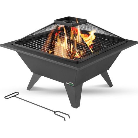MaxxGarden Braciere da Esterno - Ciotola di fuoco con griglia per il giardino - 50x50 cm - Nero (1/6)