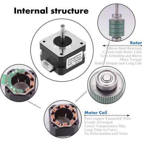 Moteur pas à pas biphasé NEMA17, couple de 26 M.cm, 12 V, 0,4 A, 42 pas. (1/5)