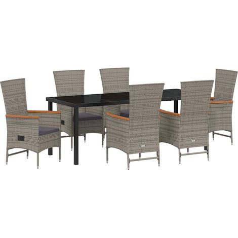 Garden Dining Set with Cushion 7 pcs Grey Poly Rattan vidaXL