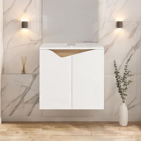 Meuble sous vasque blanc 60 x 35 x 57,9 cm 2 portes en bois (1/5)
