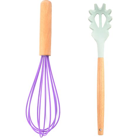 Ustensiles De Cuisine - Silicone Et Bois - Pour Casseroles Antiadhésives - Ensemble 2 Pièces (1/5)