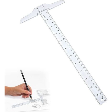 T Carré Plastique Transparent, T-Square Plastique, T-Règle Transparent, T Carré pour Dessin et Disposition Générale Travail École Bureau Maison Esquisse Outil de Mesure 30 cm (1/5)