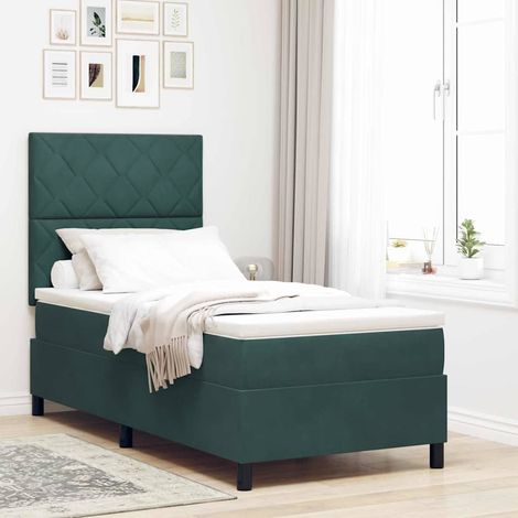 LED Boxspringbett mit Matratze Dunkelgrün 90 x 200 cm Samt