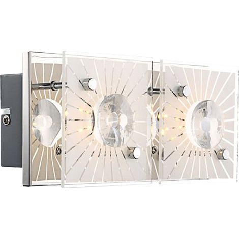 Wandlampe Chrom Wandleuchte Innen Treppenhauslampen Wand, Glas mit Muster, K5 Kristalle klar, 2x LED 4W 320lm warmweiß, LxBxH 24x11x10 cm