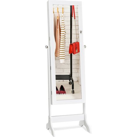 Armadietto porta gioielli con specchio e supporto da camera da letto 156x46x37cm Bianco (1/4)