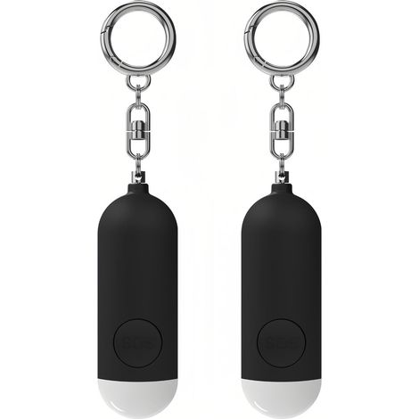 Lot de 2 Alarmes de Poche 130 dB Noires, LED, USB, Porte-Clés, Auto-Défense, Senior et Nuit, 2 Modes, SOS,... (1/5)
