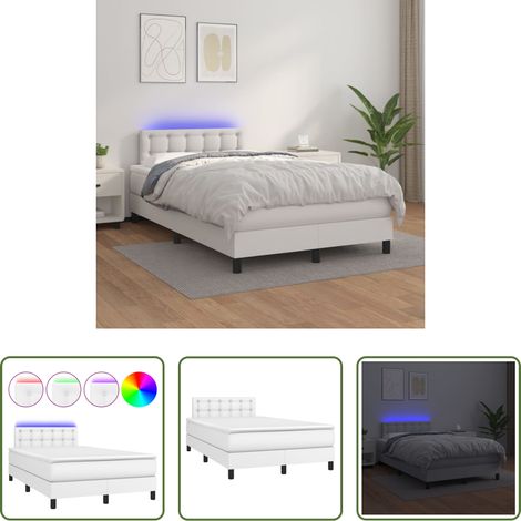 vidaXL LED-Bett - Boxspringbett mit Matratze & LED Weiß 120x200 cm Kunstleder (1/5)