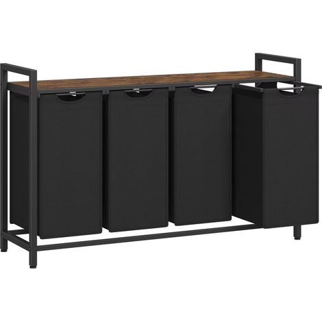 Panier à linge tri sélectif 4 compartiments – 116×33×72 cm – sacs Oxford amovibles,Noir
