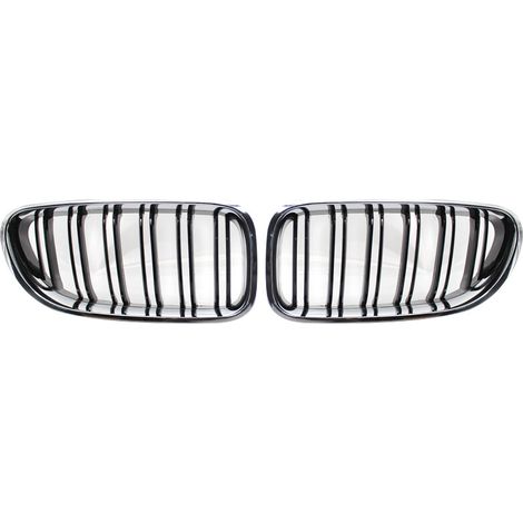 Griglia anteriore di ricambio (doppia linea sportiva) per BMW Serie 6 F06 F12 F13, cromata + nera.