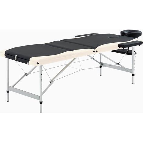 Table de massage pliante 3 zones en aluminium noir et beige avec sac de transport - PANGIVO (1/5)
