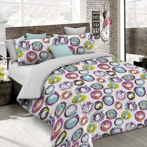 Set Copripiumino 100% Cotone Fantasy, Lavorato in Italia - Parure Copri Piumino - Sacco Piumone 150x200 cm con Patella e Federe Cuscino, Singolo, Cerchi Astratti (1/4)