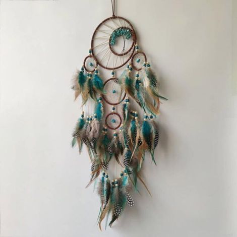 Attrape-Rêves Grands à Suspendre, Plumes Bleues et Brunes, Décoration Murale pour Chambre, Cadeaux Artisanaux SAC A DOS (1/5)