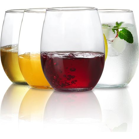 Set of 4 Clear Stemless Wine Glasses for Summer Drinks, Wine Glasses, Ideal Gift, Unbreakable Glasses, Party Drinkware, Dishwasher Safe