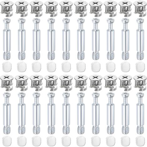 Lot de 20 raccords de meubles de 40 mm, boulons filetés, chevilles en métal pour armoire, tiroir et meubles d'armoire, argenté (1/5)