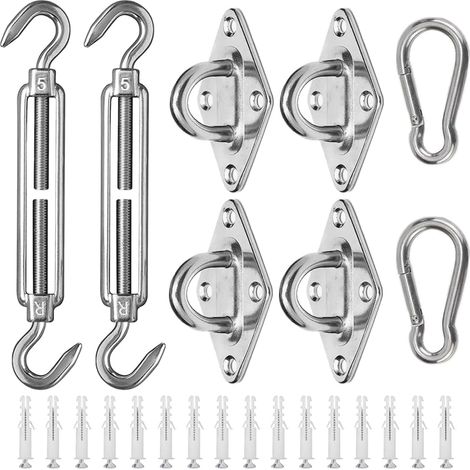 Kit de Fixation pour Voile D'ombrage, 40 Pièces Fixations d'ombrage de Voile en Acier Inoxydable, Kit de Fixation pour Auvent de Jardin pour Carrés Rectangle et Triangulaires, M5 (1/5)