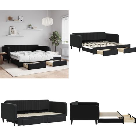 Tagesbett Ausziehbar mit Schubladen Schwarz 100x200 cm Samt - Schlafsofa - Sofa-Bett (1/5)