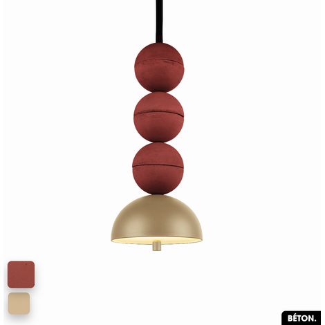 Lampe de suspension en béton - BOSFOR CONCRETE TERRE ROUGE - AMANDE 3 BALLES LED 14W (1/2)