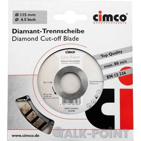 Disco de corte diamantado Cimco 208708 115 mm velocidad 13300 1/min