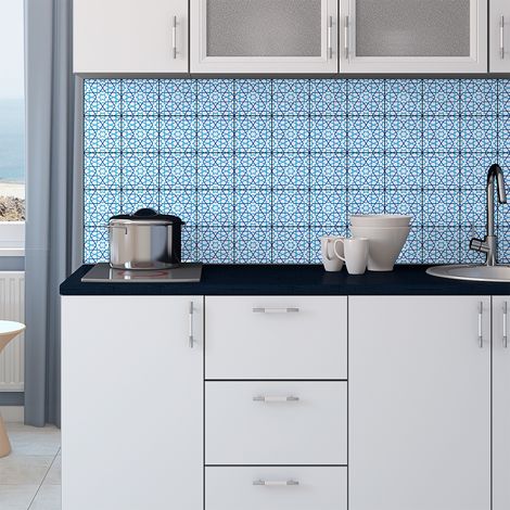Sticker Mural Carrelage adhésif Cuisine Salle de Bain - 30 STICKERS CARREAUX DE CIMENT ORIENTAL ADEN - 30stickers10x10cm (1/5)