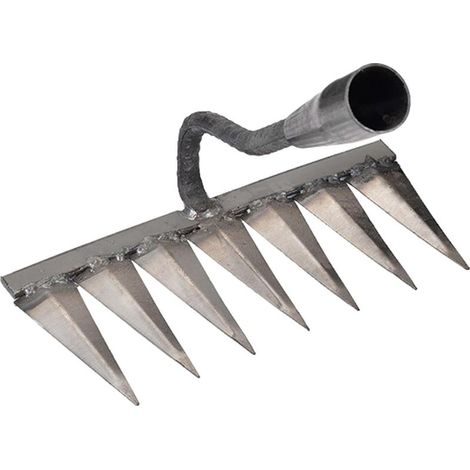 Râteau scarificateur en métal, râteau scarificateur portatif, houe creuse en acier trempé, outil portatif en acier pour creuser, transplanter et entretenir les sols. (1/5)