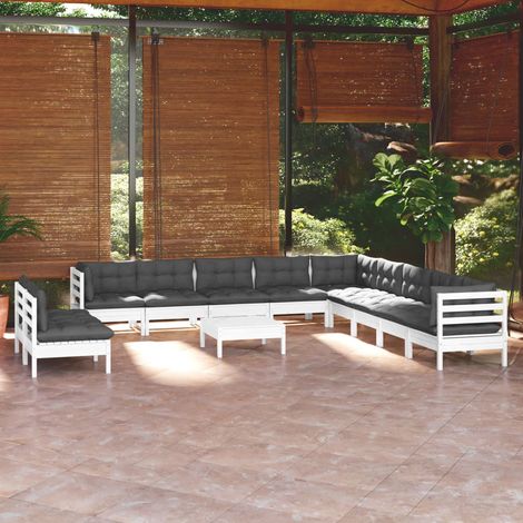 Muebles de jardín 12 pzas con cojines blanco madera maciza pino vidaXL (1/5)