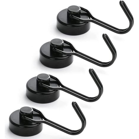 Crochets magnétiques pour réfrigérateur, aimant néodyme puissant de 15 kg, crochet magnétique pivotant pour cuisine, salle de bain, porte-clés (A- Noir) (1/5)