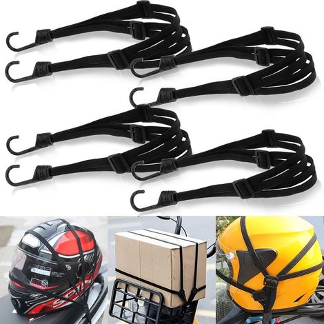Tendeurs Elastique avec Crochets, 4 Pièces Étendeur Sangle Bagage Réglables, Sangle Élastique avec 8 Boucles Coulissantes de Casque Bagages, Black (1/5)