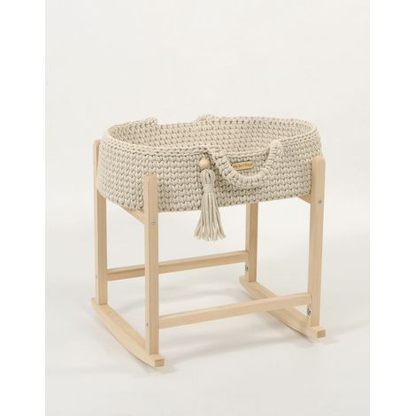Moisés de algodón estilo boho para transportar muñecas, con cuna de madera - beige claro (1/5)