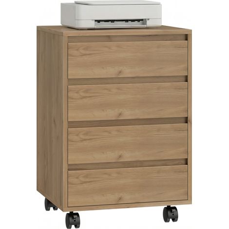 HOMCOM cajonera de oficina con 4 cajones cajonera de escritorio con ruedas archivador móvil para estudio 46x40x65 cm marrón