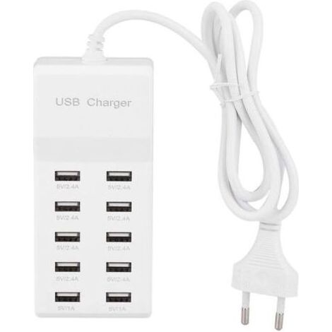 Fdit Chargeur Mural USB 10 Station de Chargement USB Multi-Ports 100-240V Bandeau d'alimentation pour hub USB de Voyage avec Cordon pour Plusieurs appareils(UE) (1/4)