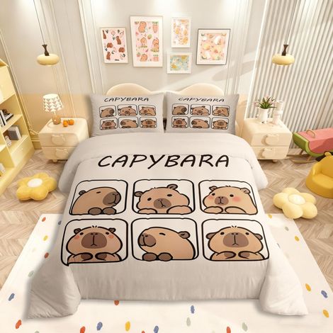 Parure de lit 135 x 200 cm pour enfants, adolescents et adultes, avec housse de couette d'animaux mignons, housse de couette et 1 taie d'oreiller, décoration de chambre rustique (1/5)