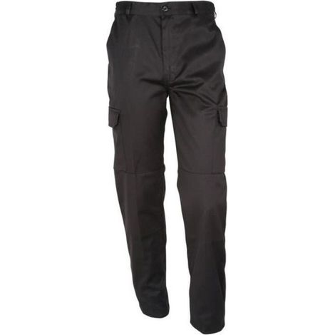 Pantalon De Travail - 65% Polyester 35% Coton - 6 Poches Renforts Genoux Ceinture Elastique Bas A Lacets - Noir - Taille 36 À 60