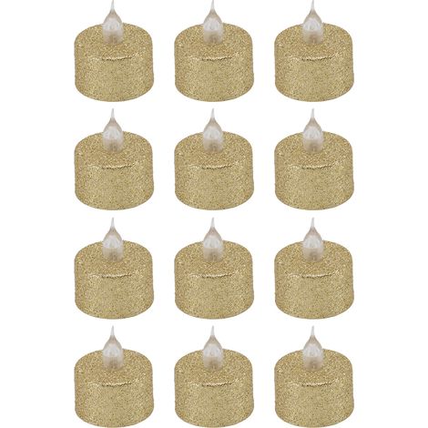 Bougies LED décoratives sans flamme, sans flamme, à piles, couleur or, pour Noël et les mariages (lot de 12). (1/5)