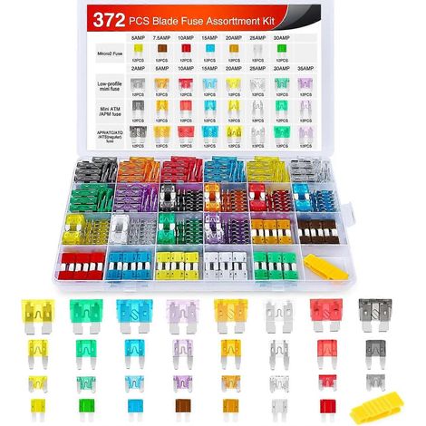 Compatible avec les kits de fusibles automobiles de 372 pièces, fusibles standard mini LP micro 2 lames ATO ATC APS ATS APR 2A 5A 7.5A 10A 15A 20A 25A 30A 35A. (1/5)